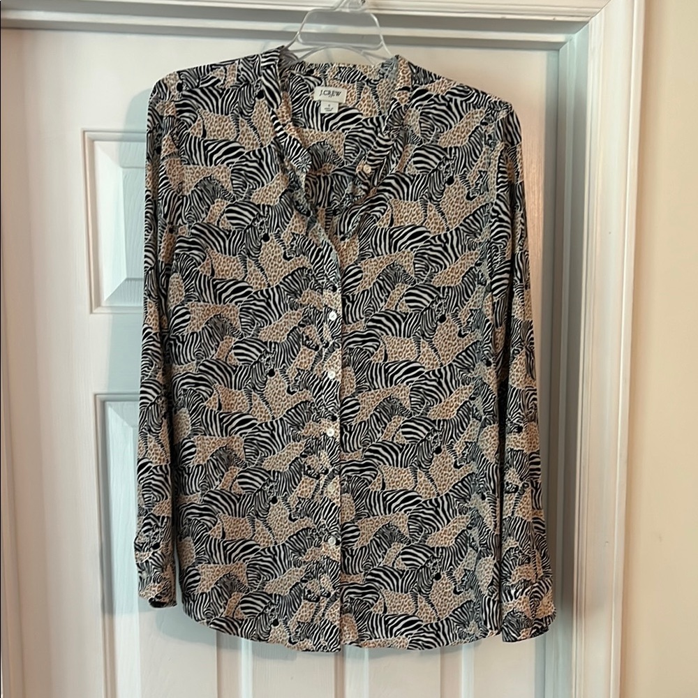 J. Crew Factory Button Down Shirt with Mandarin Collar size small Zebra print